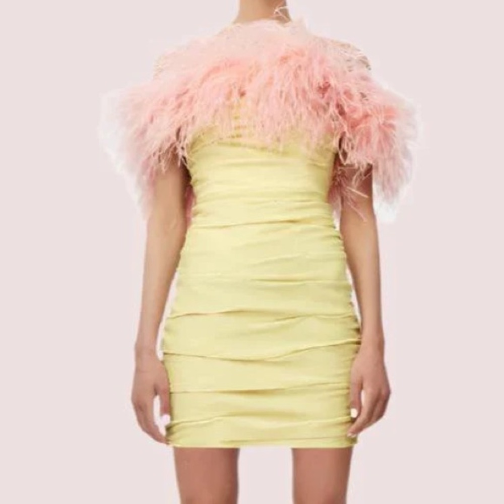 NWOT Rachel Gilbert Pink and Yellow Feathered Mini Dress